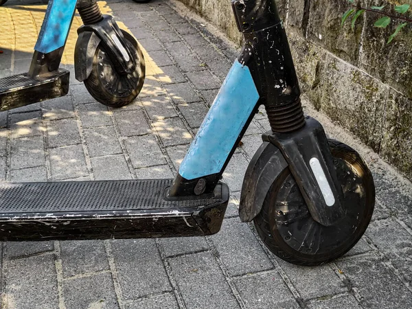 Eco Friendly Rental Electric Scooter Bike Vehicle Standing Track Way — 스톡 사진