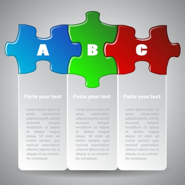 Üç renkli puzzle parçaları yapılan vektör çizim