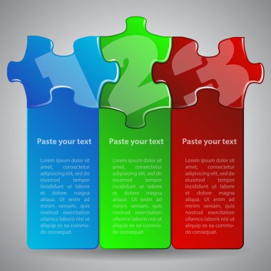 Üç renkli puzzle parçaları yapılan vektör çizim
