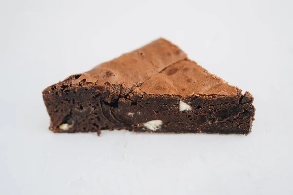 Chocolate Brownie White Blurred Background — Stock Photo, Image