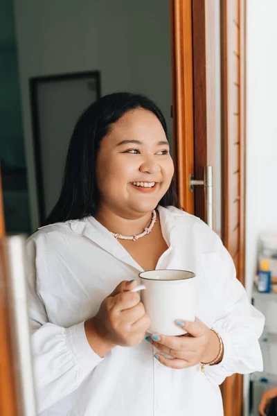 Portrait Young Asian Woman Home — Stok Foto