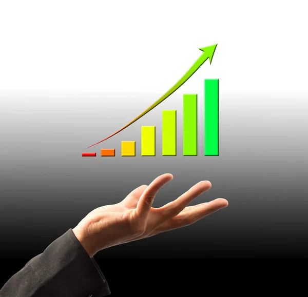 Businessman holding growing graph — Stock Photo, Image