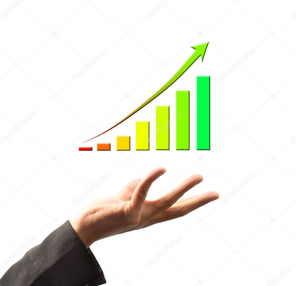 Businessman holding growing graph