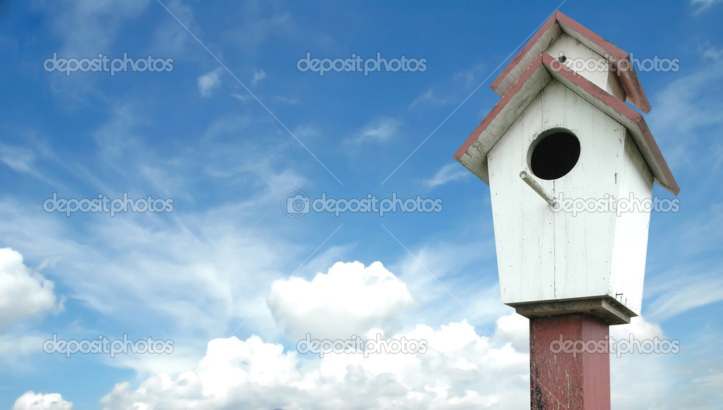 Bird house and blue sky