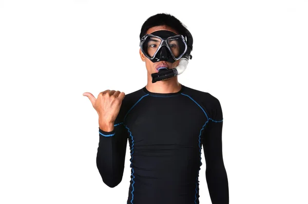Şnorkel, palet izole olan adam — Stok fotoğraf