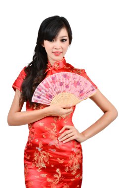 Çince geleneksel kıyafet cheongsam ve delik c ile güzel kadınlar