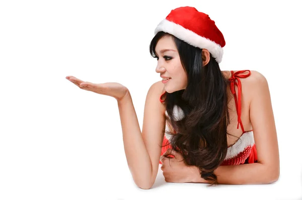 Santa donne che presentano qualcosa a portata di mano — Foto Stock