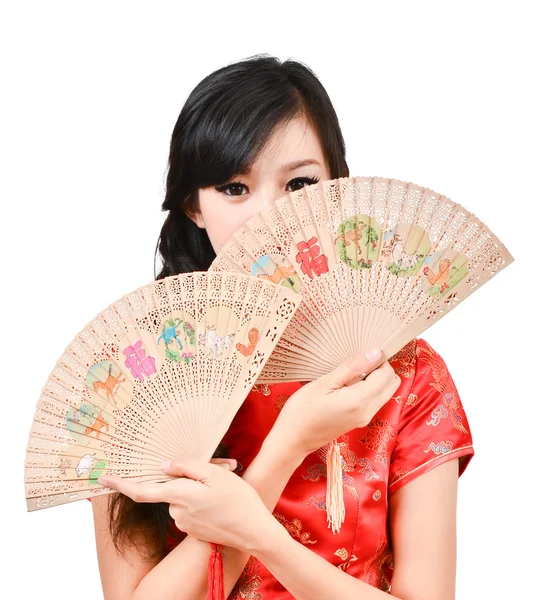 Graziose donne con abito tradizionale cinese Cheongsam e buco C — Foto Stock