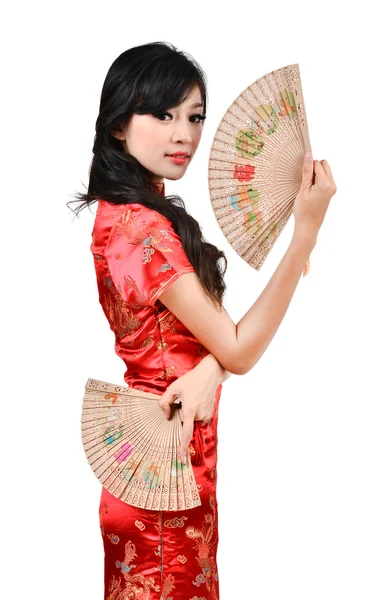 Jolies femmes avec robe traditionnelle chinoise Cheongsam et trou C — Photo