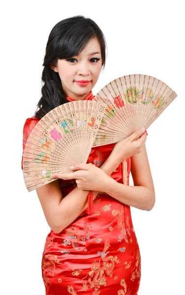 Graziose donne con abito tradizionale cinese Cheongsam e buco C — Foto Stock