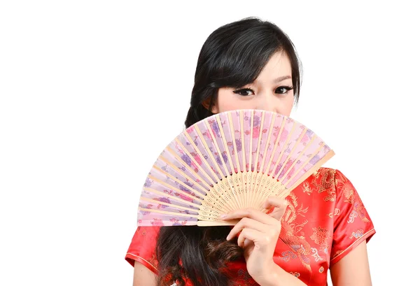 Jolies femmes avec robe traditionnelle chinoise Cheongsam et trou C — Photo