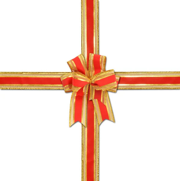 Decoratieve rood en goud ribbon bow — Stockfoto