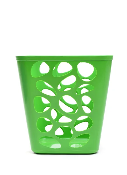 Green plastic basket isolated — Stock Photo, Image