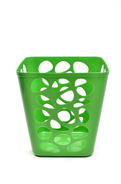 Green plastic basket isolated — Stock Photo, Image