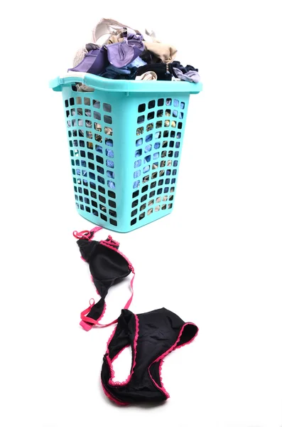 Unwashed cloth in basket — Stock Photo, Image