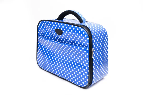 Lidar com saco de viagem azul isolado — Fotografia de Stock