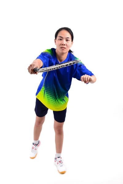 Badminton player in action — Stock Photo, Image