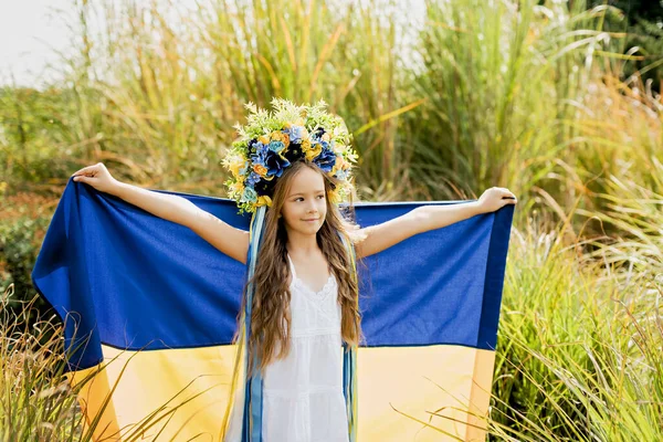 Ukraines Independence Flag Day Constitution Day Ukrainian Child Girl Embroidered — Stock Photo, Image