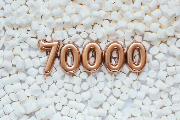 70000 followers card. Template for social networks, blogs. Background with white marshmallows — Foto Stock