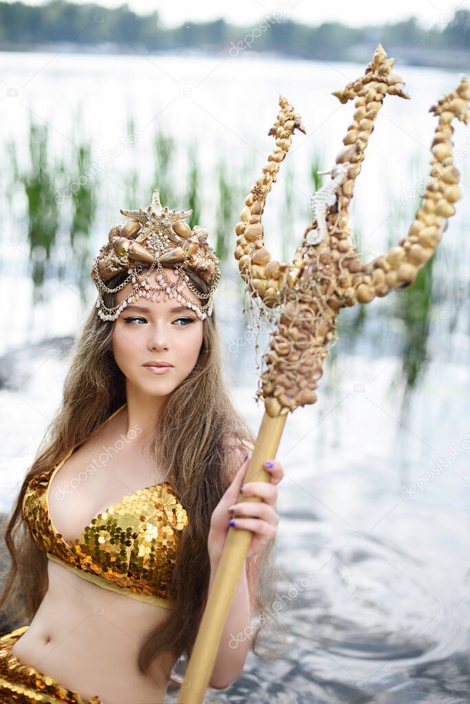 Fantasy woman real mermaid myth goddess of sea.