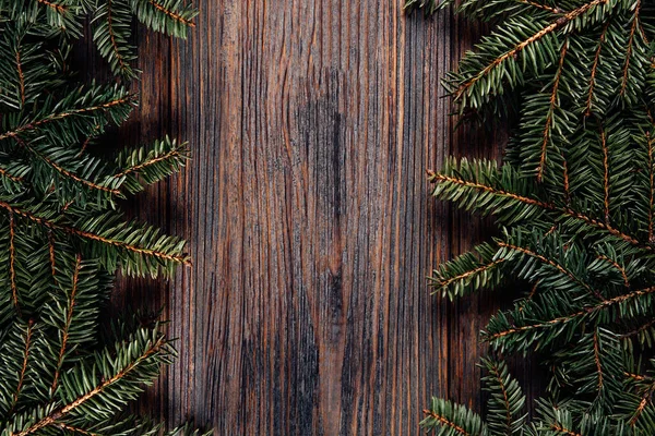 Natale in legno sfondo rustico con abete. — Foto Stock