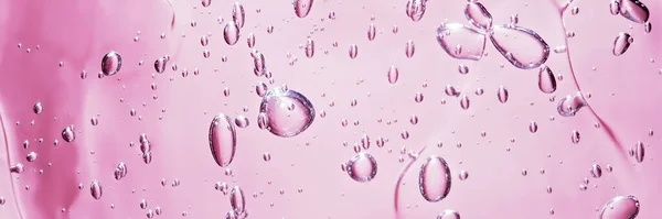 Zárja Makró Aloe Vera Gél Kozmetikai Textúra Rózsaszín Háttér Buborékok — Stock Fotó
