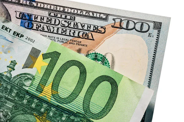 미국의 유럽의 은행권 미국의 100 100 100 환율을 배경으로 분리하는 — 스톡 사진