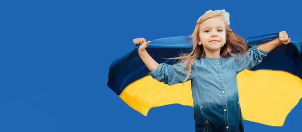 Ukraines Independence Flag Day Constitution Day Ukrainian Child Girl Embroidered — Stock Photo, Image