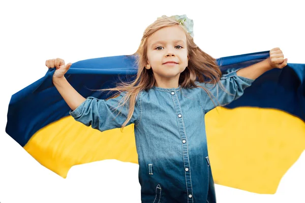 Ukrajinské Dítě Dívka Žlutou Modrou Vlajkou Ukrajiny Izolované Bílém Ukrajina — Stock fotografie