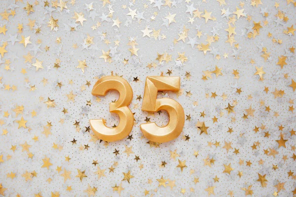 Number Thirty Five Golden Celebration Birthday Candle Festive Background Thirty — 图库照片