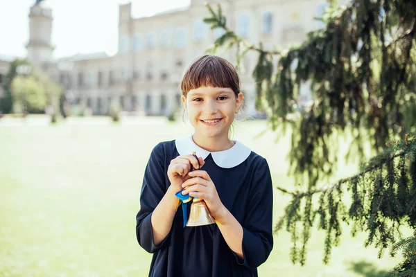 Portrait Beautiful Young Schoolgirl Background School Farewell Bell Day Knowledge — Stock Photo, Image