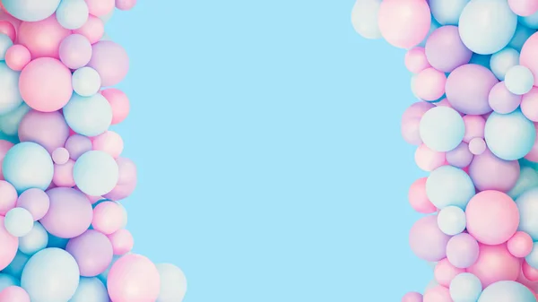 Colorful balloons background, punchy pastel colored and soft focus. pink and mint balloons photo wall birthday decoration. Copy space. Web banner. Wedding party.