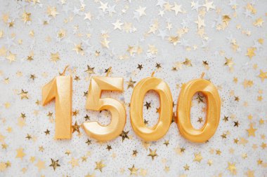 1500 one thousand five hundred followers card. Template for social networks, blogs. Festive Background Social media celebration banner. 1.5k online community fans. One thousand five hundred subscriber