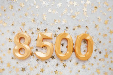 8500 eight thousand five hundred followers card. Template for social networks, blogs. Festive Background Social media celebration banner. 8.5k online community fans. subscriber