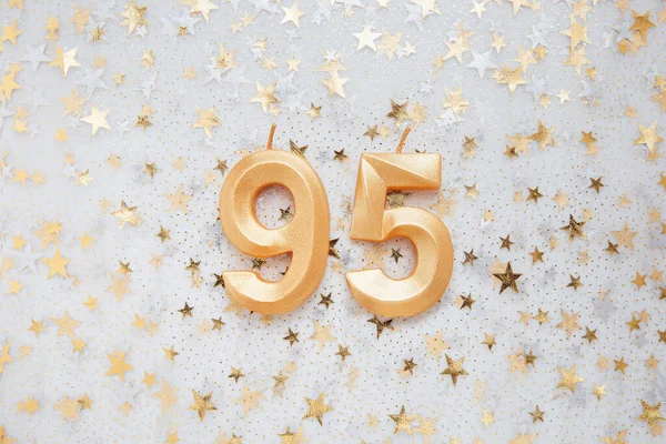 Number Ninety Five Golden Celebration Birthday Candle Festive Background Ninety — 图库照片