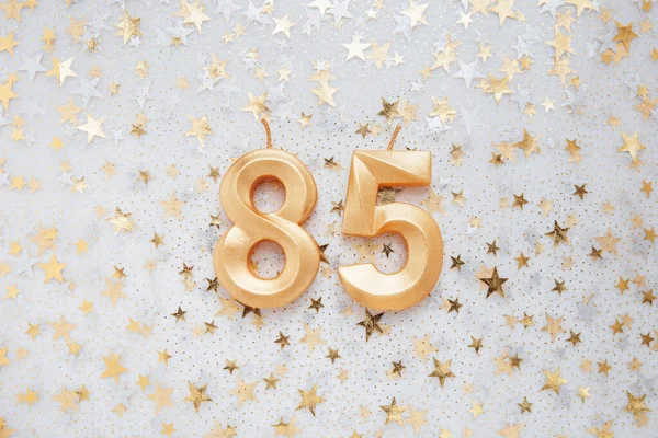 Number Eighty Five Golden Celebration Birthday Candle Festive Background Eighty —  Fotos de Stock