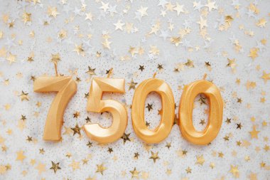 7500 seven thousand five hundred followers card. Template for social networks, blogs. Festive Background Social media celebration banner. 7.5k online community fans subscriber