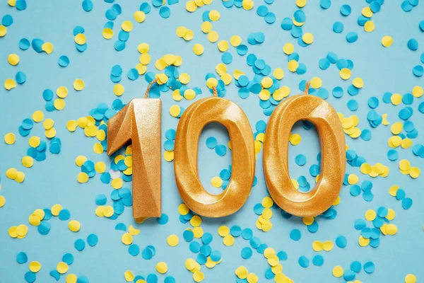 100个追随者卡 社交网络 博客模板 黄蓝相间的背景 社交媒体庆祝横幅 100名在线社区粉丝 100 100名订户 — 图库照片