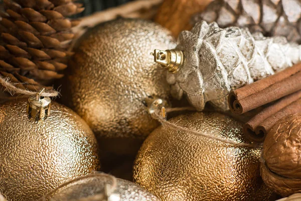 Decorazioni Natalizie Una Scatola Felice Anno Nuovo Natale Capodanno Composizione — Foto Stock