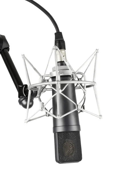 Profesionální Studiový Mikrofon Bílém Pozadí — Stock fotografie