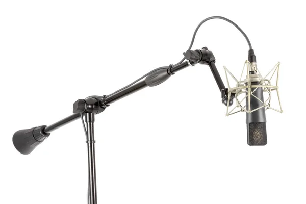Profesionální Mikrofon Stojanu Bílém Pozadí Izolované — Stock fotografie
