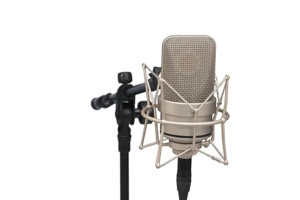 Professionell Mikrofon Med Stora Membran Vit Isolerade Bakgrund Mic Framifrån — Stockfoto