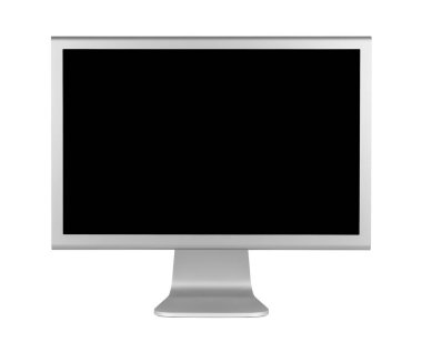 Gri Lcd bilgisayar monitörü ile minimalist tasarımı. Önden Görünüm