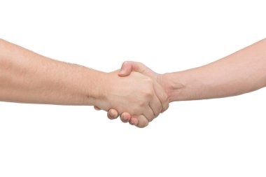 İki adam el. İzole beyaz arka plan. Önden Görünüm