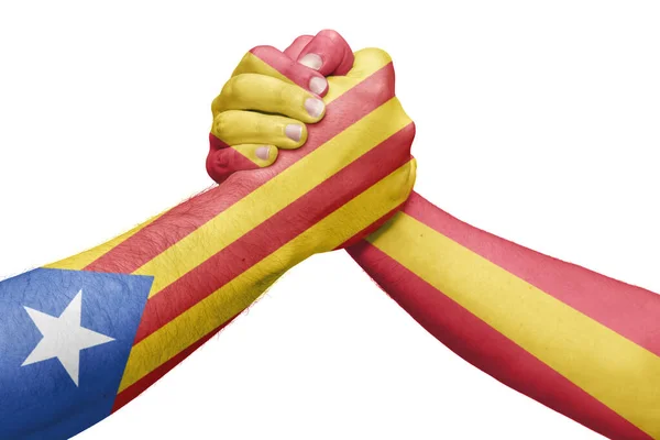 西班牙和加泰罗尼亚投掷摔跤手臂的标志 孤立的白色背景 — 图库照片