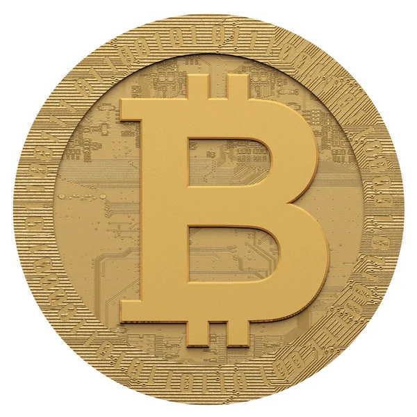 İzole beyaz zemin üzerine altın Bitcoin. Önden Görünüm
