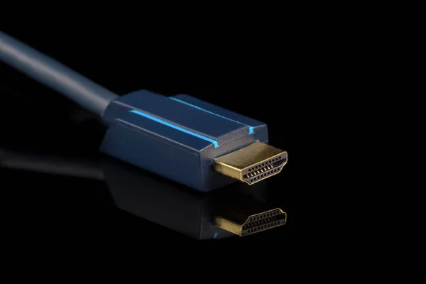 Hdmi Kabel Auf Schwarzem Hintergrund Blau Vorderansicht — Stockfoto