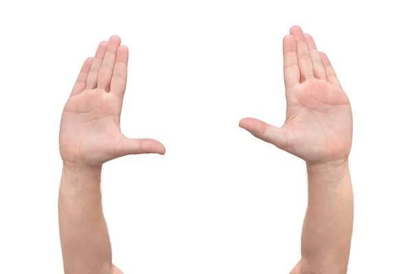 Two Hands Symbol Means Stop White Background Front View Stok Foto Bebas Royalti