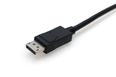 Kablo Displayport izole beyaz zemin üzerinde. Siyah tel