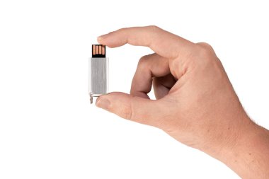 Gri Usb kalem sürücü yandan izole beyaz arka plan ile